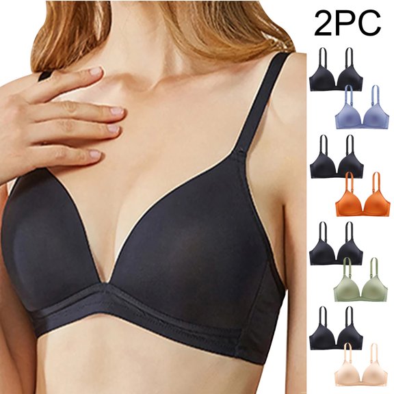2PC Ladies Traceless No Steel Ring Thin Gathering Bra, Women's Seamless Underwear, Wirefree Comfortable Breathable Soft Support Bra for Daily Wear | TruBelle,Beige L