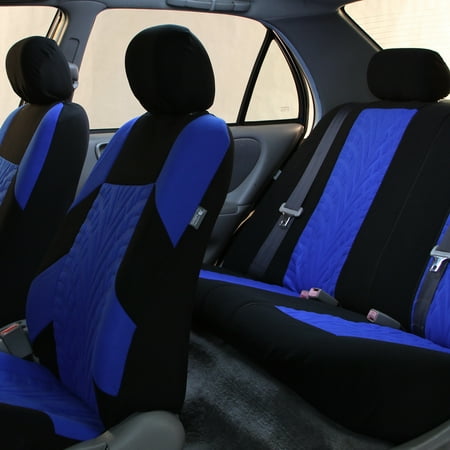 FH Group Seat Covers for Auto Car Sedan SUV Van, Full Seat Covers Set with Black Leather Steering Wheel Cover, 5