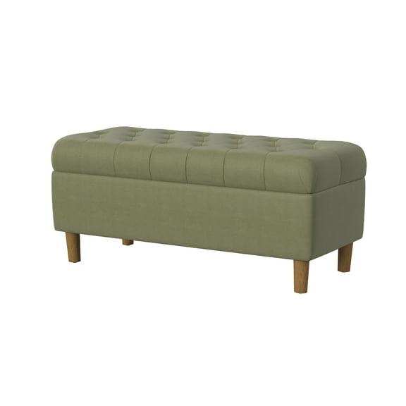 Sol Storage Bench Ottoman, Light Green Velvet, Brown, 40 Inch