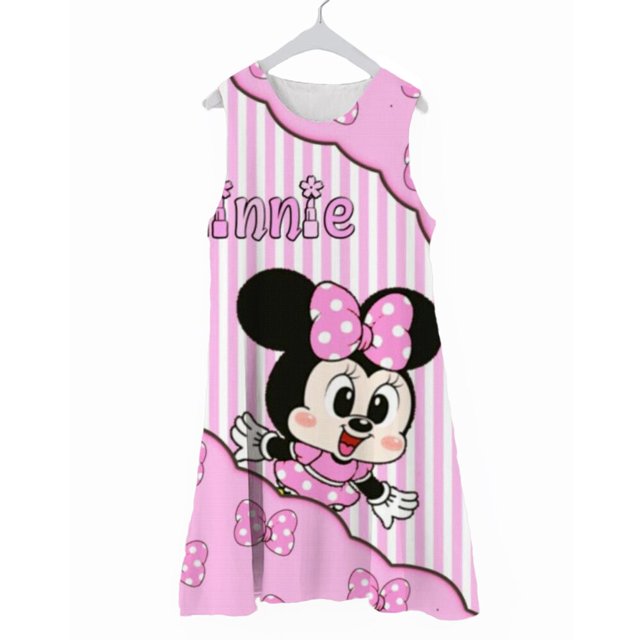 Falda corta de playa de Minnie de Disney para verano del 2022, camiseta sin mangas a la moda para niñas, falda holgada con dobladillo con estampado de dibujos animados bonitos, vacaciones 120 Gao Jinjia LED