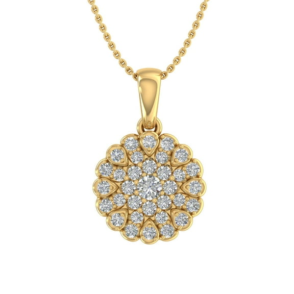 1/4 Carat Diamond Cluster Pendant Necklace in 14K Yellow Gold (Silver Chain Included) (SI1-SI2 Clarity)