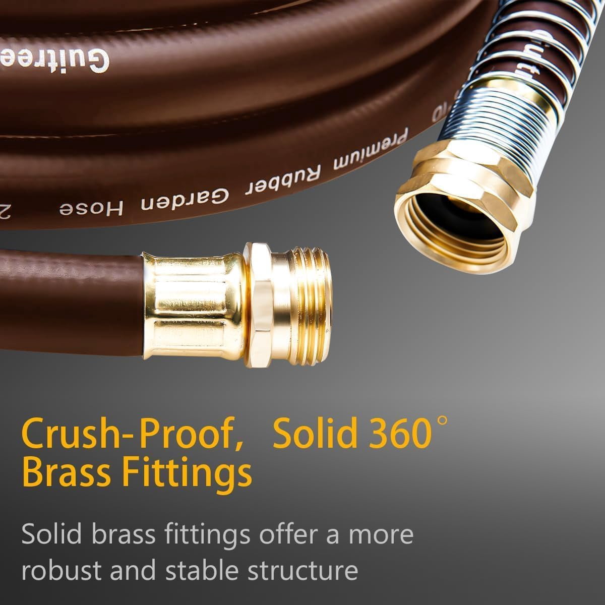 Guitrees Garden Hose 25FT x 3/4", Heavy Duty Rubber Hose, Water Hose with Five Layered Braiding, Male to Female Fittings, 1000PSI Burst, 200PSI Working (Brown)