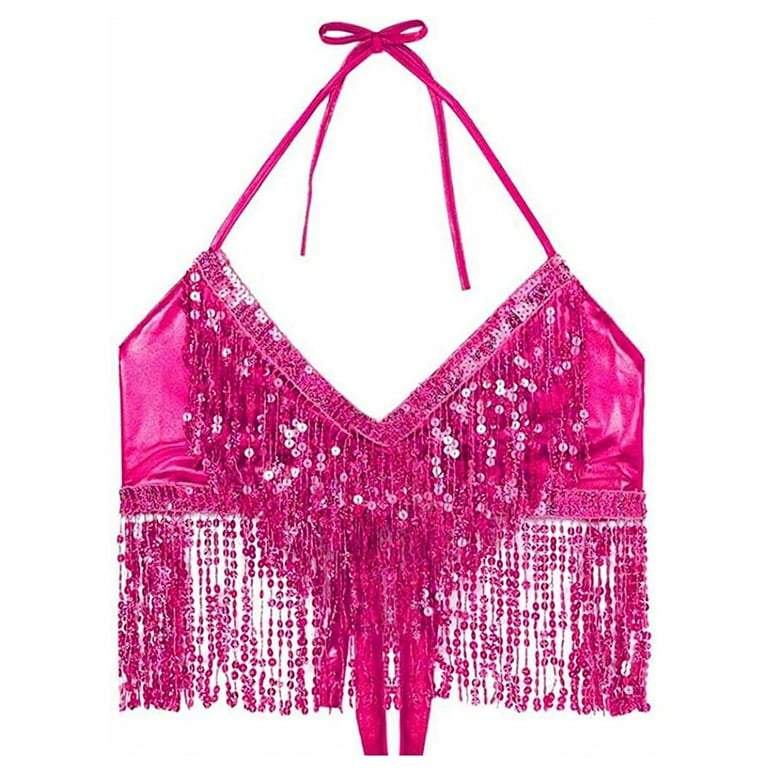 theredthread S fur sequins camisole ベア Baberdicy Sequin Tops for Women Women's Belly Dance Sequin Bra