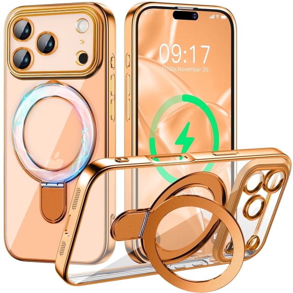 JETeacka Magnetic for iPhone 17 Pro Max Case with Invisible Kickstand, Camera Protection, Not Yellowing Slim Soft Cover, Orange