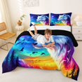 thumbnail image 3 of Manfei Fantasy Wolf Full Size Comforter Sets,Colorful Sky Bedding Comforter Set,Black Reversible,3-Piece,1 Comforter and 2 Pillowcases, 3 of 7