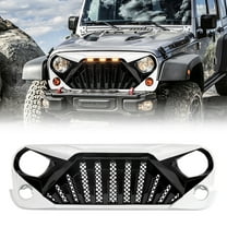 White & Black Goliath Grille Front Bumper Grill w/ Amber Lights For 2007-2018 Jeep Wrangler JK JKU