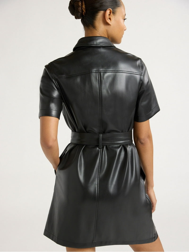 chinese dress ladies Sydney Faux Leather Dress Coffee / M