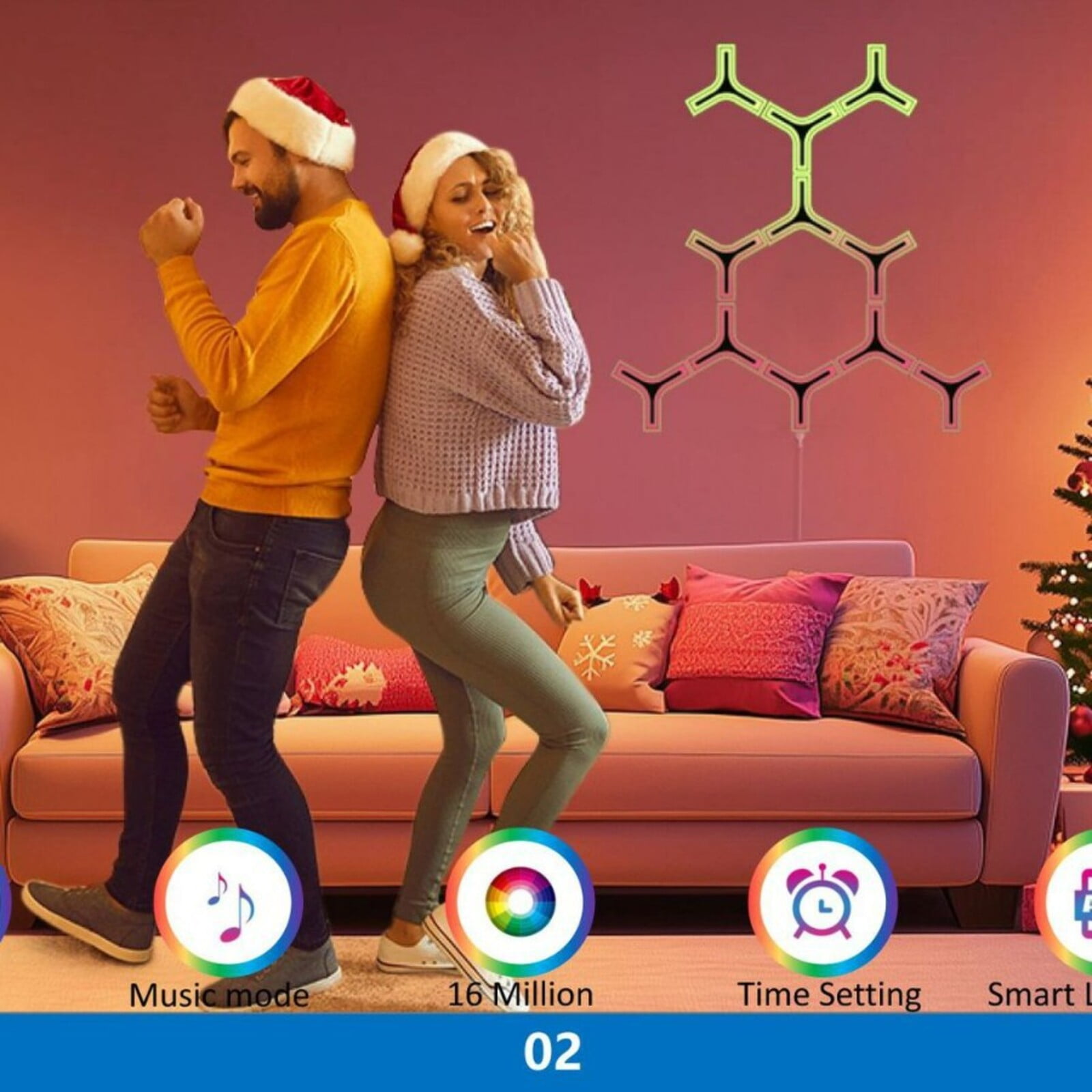 Smart WiFi Wall Lights, RGB Light Bars with Music Sync & Voice Control - 16M+ Color Changing - Lighting Modular Panel Lights for Bedroom Gaming Room Home Decor Easter Valentines Day Decorations A