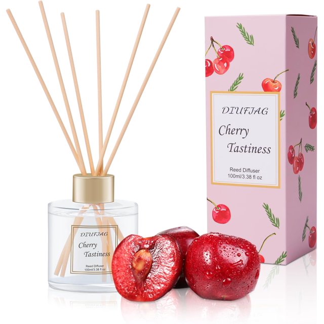 100ml Scent Diffuser with 6 Fiber Sticks, 3.5 oz Reed Diffuser Set Aromatherapy Fragrance Diffusers Air Fresheners for Home Bedroom Bathroom (Cherry)