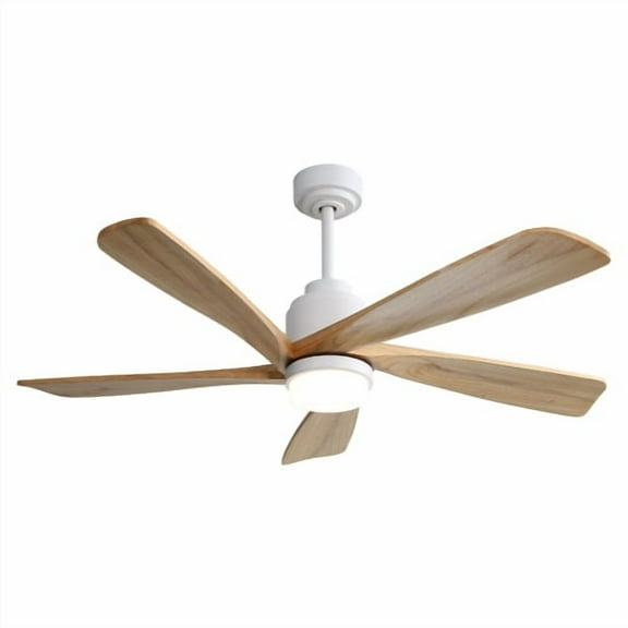 52 Inch Indoor Ceiling Fan With 120V Dimmable 5 Solid Wood Blades Remote Control Reversible DC Motor With Led Light