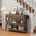 thumbnail image 5 of Entryway Table, Lofka Console Table Sofa Table with 2 Drawers, 3 Shelves, Fabric Bag, Retro Brown, 5 of 10