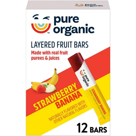 Pure Organic Gluten-Free Strawberry Banana Layered Fruit Bars, Gluten Free and Vegan Fruit Snacks, 12 Count