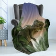 thumbnail image 4 of Jurassic Soft Flannel Fleece Throw Blanket, Dinosaur in the Jungle Trees Forest Nature Woods Scary Predator Violence, Cozy Plush for Indoor and Outdoor Use, 50" x 60", Green Blue Peach, by Ambesonne, 4 of 5
