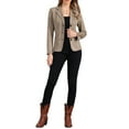 thumbnail image 2 of INSPIRE CHIC Women's Faux Suede Blazer Long Sleeve Lapel Collar Button Jacket L Desert Tan, 2 of 6