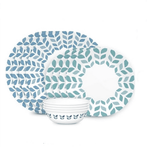 12-Piece Glass Dinnerware Set Service for 4, 10.25" Dinner Plates, 8.5" Salad Plates, 18-Oz Soup Cereal Bowls, North Pines