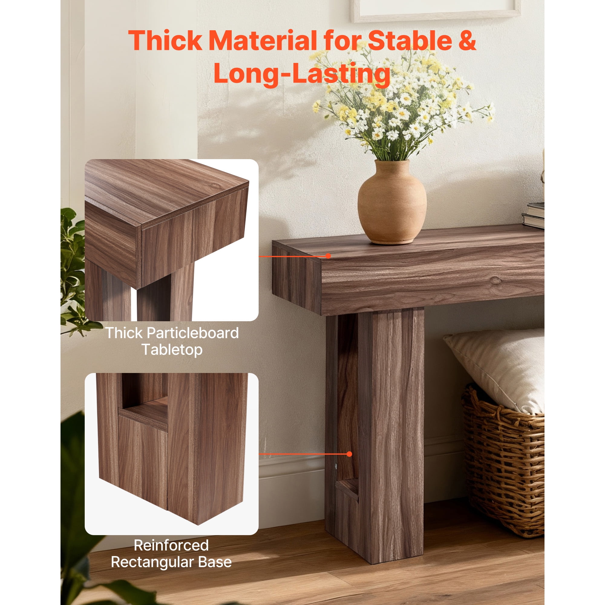 KFFKFF 63-inch Console Table, Wooden Rectangular Entryway Desk, Farmhouse-Style Sofa Table for Hallway, Bedroom, Living Room, or Foyer, Easy to Assemble, Brown