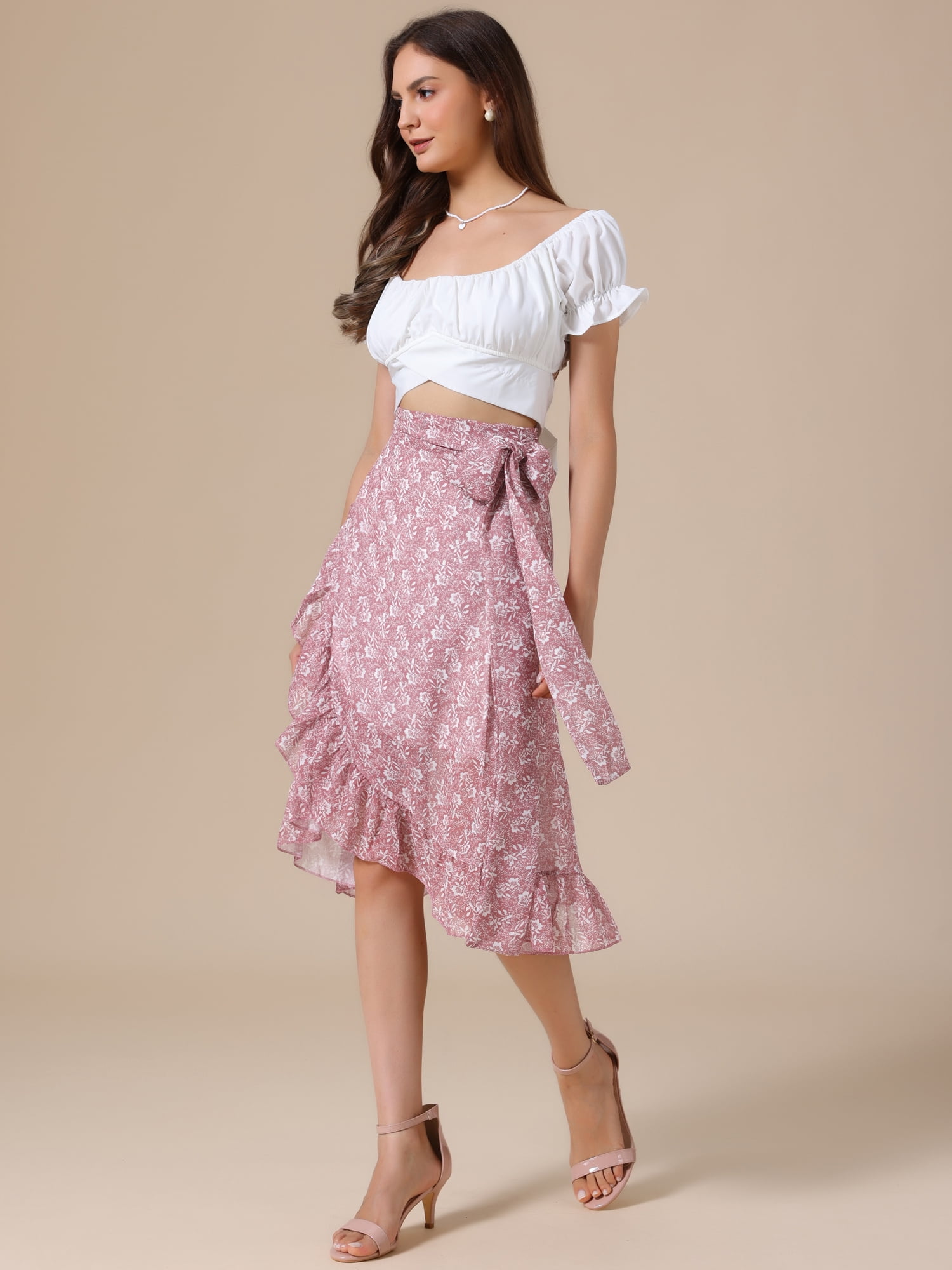 DARING DIVA Women's Hem Beach Ruffle Skirts X-Small Pink