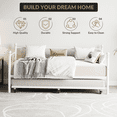 thumbnail image 4 of Twin Daybed with Trundle Bed, Space-Saving Metal Day Bed Frame with Floral Headboard and Heavy Duty Steel Slats, Modern Pull Out Sofa Bed for Guest Room, Living Room, 4 of 7