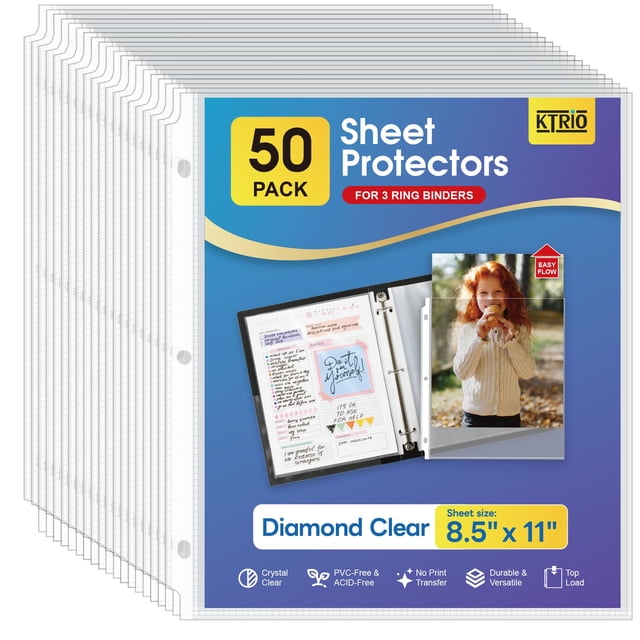 Protectores de hojas KTRIO 8.5 x 11 in transparentes, carga superior, paquete de 50