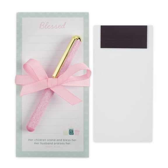 Christian Art Gifts Magnetic Notepad Set with Pen for Women: Blessed - Inspirational Scripture for Shopping Lists, Memos, Reminders, 70 Lined Tear-off Sheets, Teal & Pink