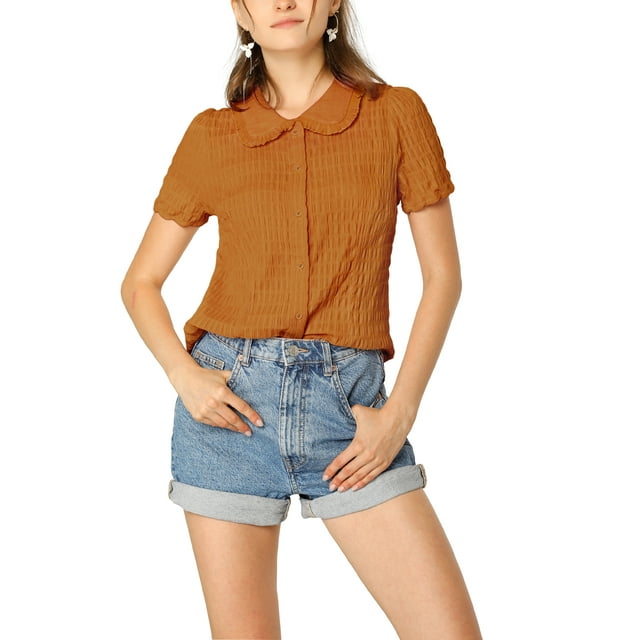 INSPIRE CHIC Chemise Douce pour Femme Vintage à Col Poupée Doux Boutonnée