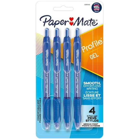 Paper Mate Gel Pen, Profile Retractable Pen, Medium Point (0.7 mm), Blue, 4 Count