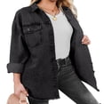 thumbnail image 4 of Vetinee Women‘s Oversized Button Up Frayed Hem Denim Jacket Button Down Long Sleeve Pockets Jean Jacket Size S-2XL, 4 of 7