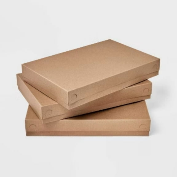 3ct Kraft Shirt Gift Box Brown - Solid Paper Wrapping Boxes for Clothes, All Occasions, 14.75"x9.5"x2"