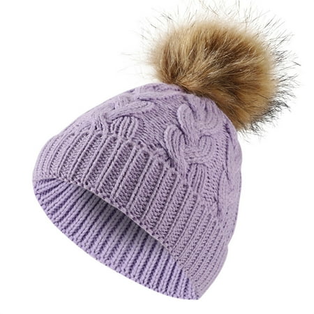 

Dadaria Baby Girl Hats NEW Girls Boys Kids Winter Beanie Gradient Knit Hat Warm Knit Thick Ski Cap With Fluff Ball For 1-6Years Old Purple Boys Girls