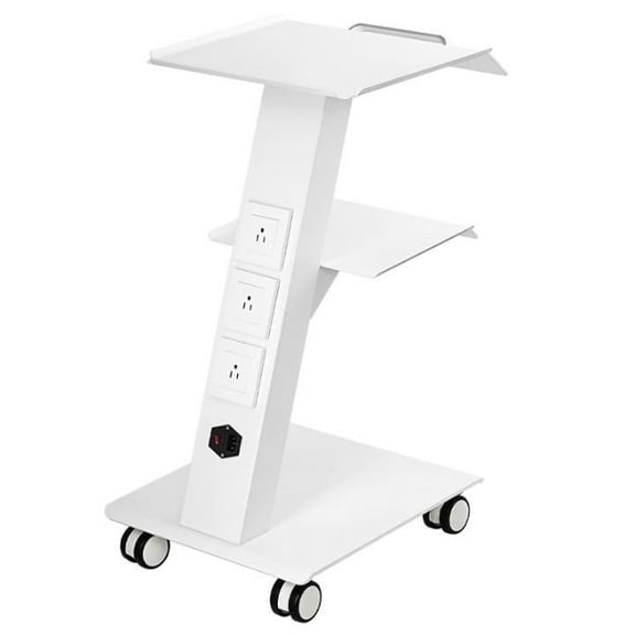 3-Shelf Heavy-Duty Rolling Utility Cart with Built-in Electrical Outlet, Mobile Storage Cart for Lab, Salon or Clinic
