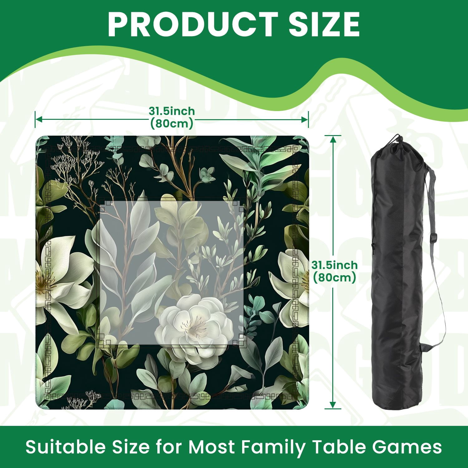Mahjong Mat 31.5" x 31.5" Seamless eucalyptus magnolia fern leaves succulents Non-Slip Noise Reduction American Mahjong Tiles Table Cover for Dominoes Poker Card Board Games Gift