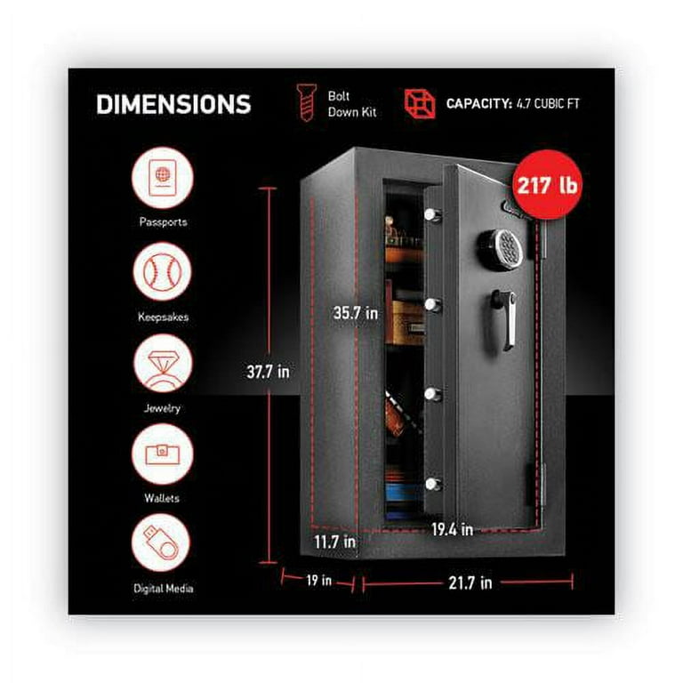 EF4738E Safe, 4.71 cu ft, 21.7w x 19d x 37.7h, Black EF4738E Safe, 4.71 cu ft, 21.7w x 19d x 37.7h, Black