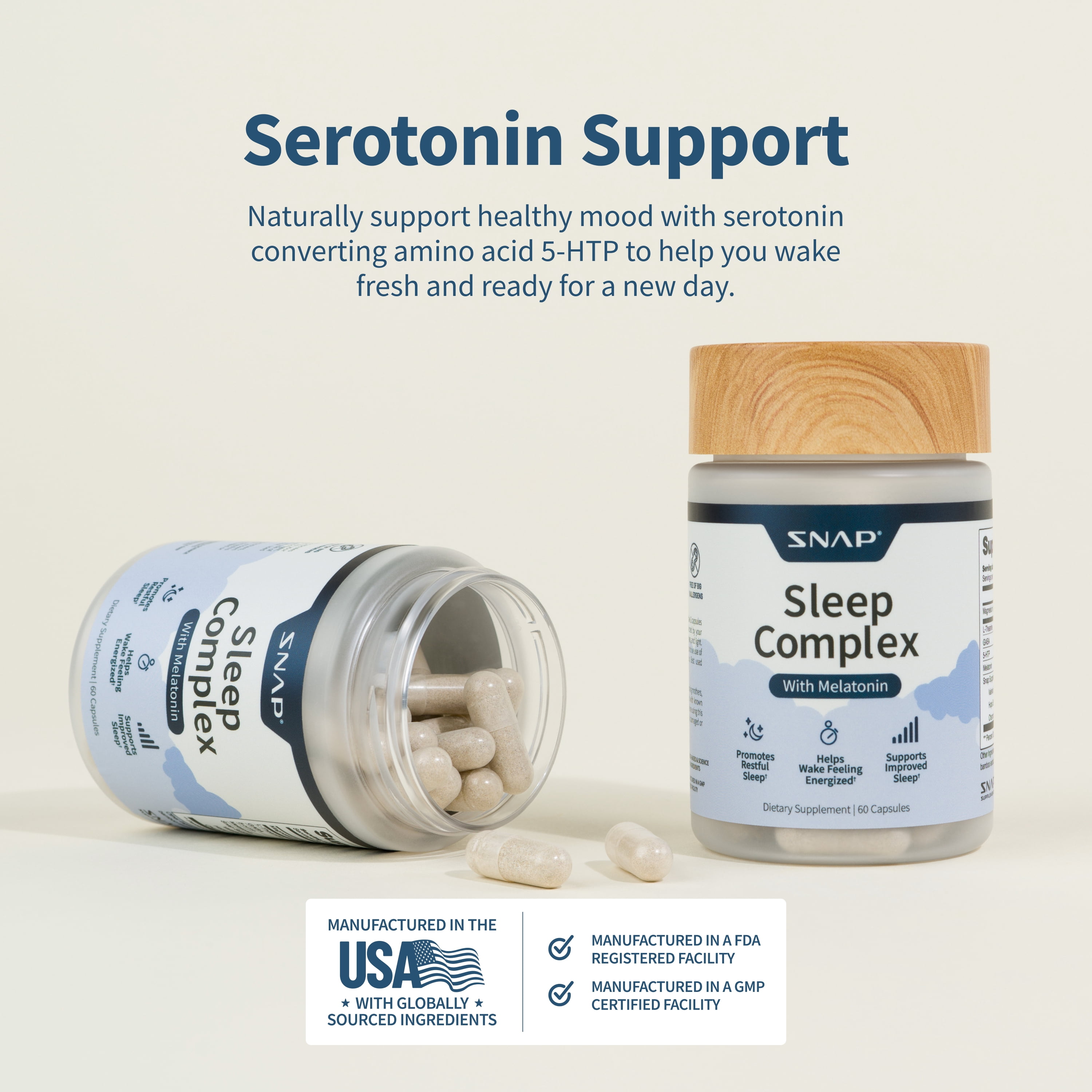 Snap Supplements Natural Sleep Aid Dietary Supplement Melatonin Valerian Root for Sleep Support 120 Capsules 2 Pack