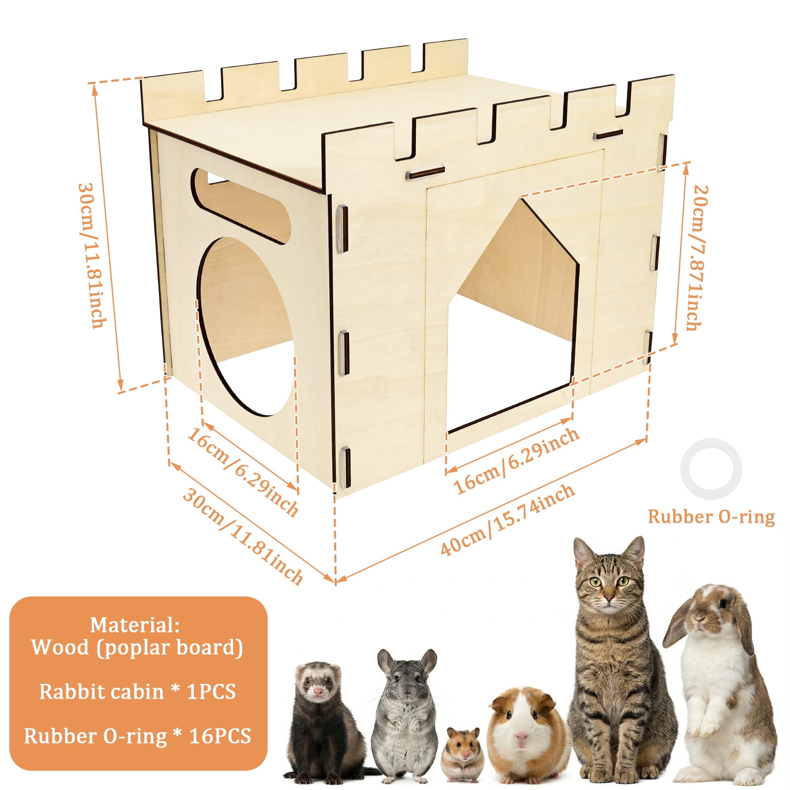 Wooden Bunny Castle House Easy Assembly Large Rabbit Hideout House Detachable Rabbit Castle Playhouse for Guinea Pig Chinchilla Gift for Rabbit Lover Wood