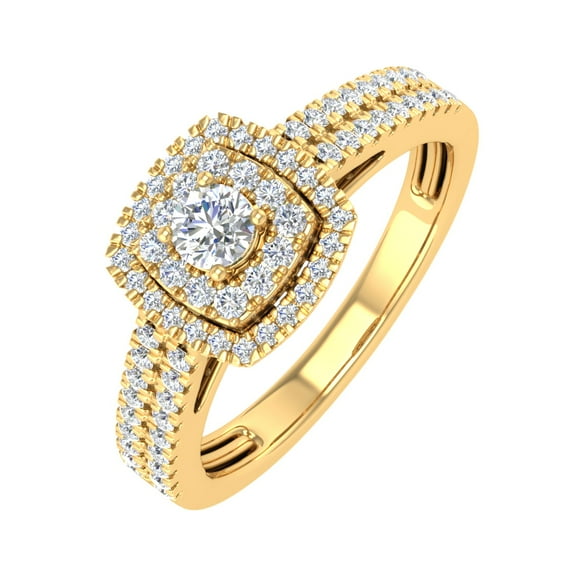 1/2 Carat Double Halo Diamond Ring in 10K Yellow Gold (Ring Size 7.5)