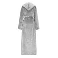thumbnail image 5 of Womens Plush Fleece Bathrobe with Eye Mask Warm Fleece Hooded Robes Soft Long Spa Robe Fuzzy Sleepwear Pockets Gray, L, 5 of 7