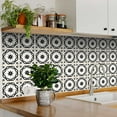 thumbnail image 2 of Mi Alma Removable Vinyl Floral Black White Backsplash Tile Stickers, 24pcs, 2 of 10