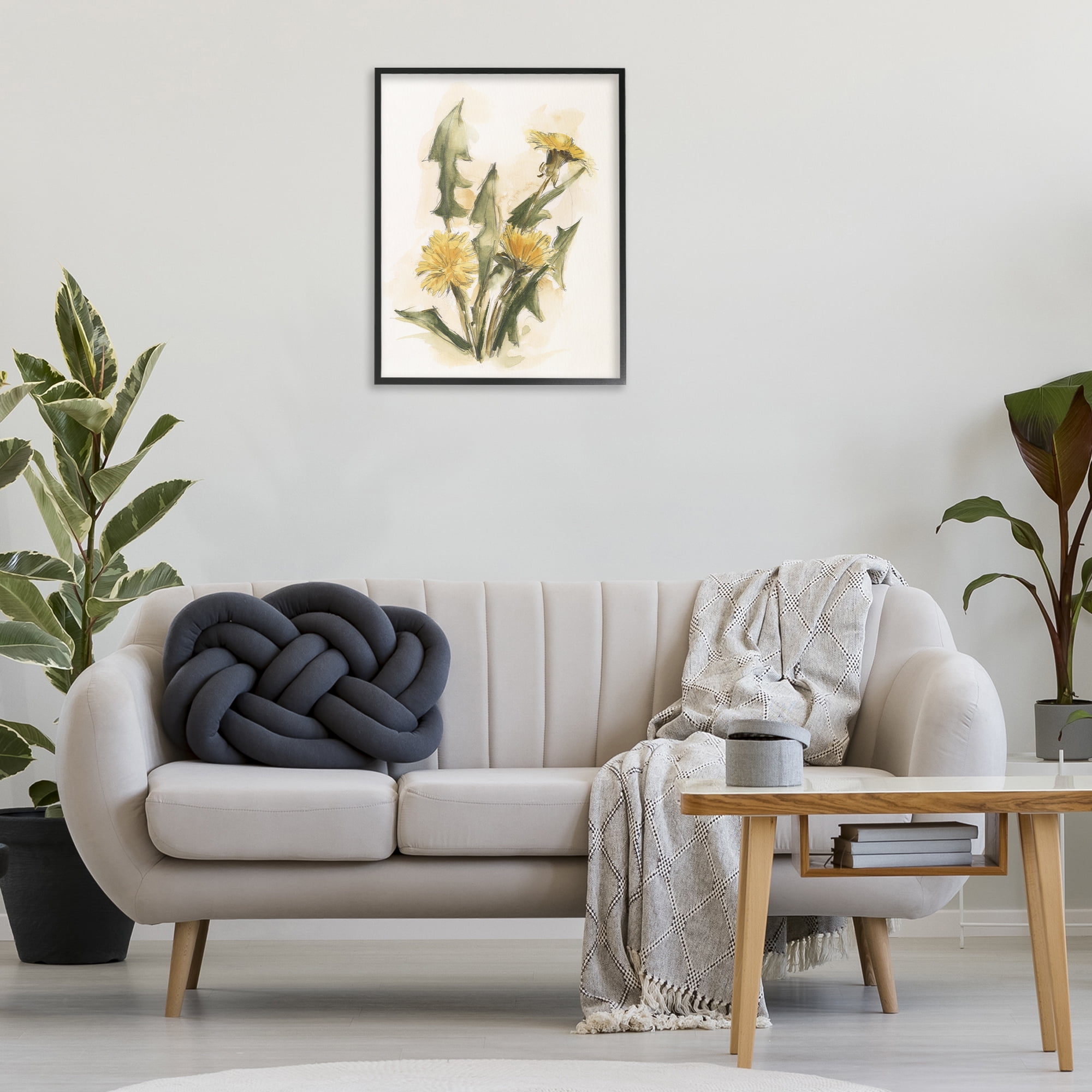 Stupell Industries Traditional Yellow Dandelion Botanical & Floral Painting Black Framed Art Print Wall Art, 24 x 30