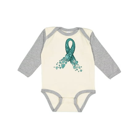 

Inktastic Ovarian Cancer Awareness Teal Ribbon Made of Hearts Gift Baby Boy or Baby Girl Long Sleeve Bodysuit