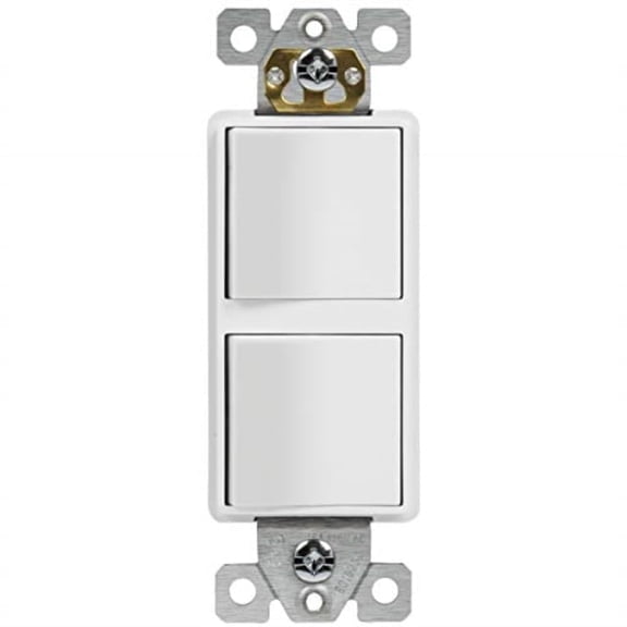 ENERLITES Double Paddle Rocker Decorator Switch Ground terminal Clamp-Type Back Insert Wiring Copper Wires Only Single Pole Residential Grade 15A 120-277VAC 62834-W-N White (New Model)