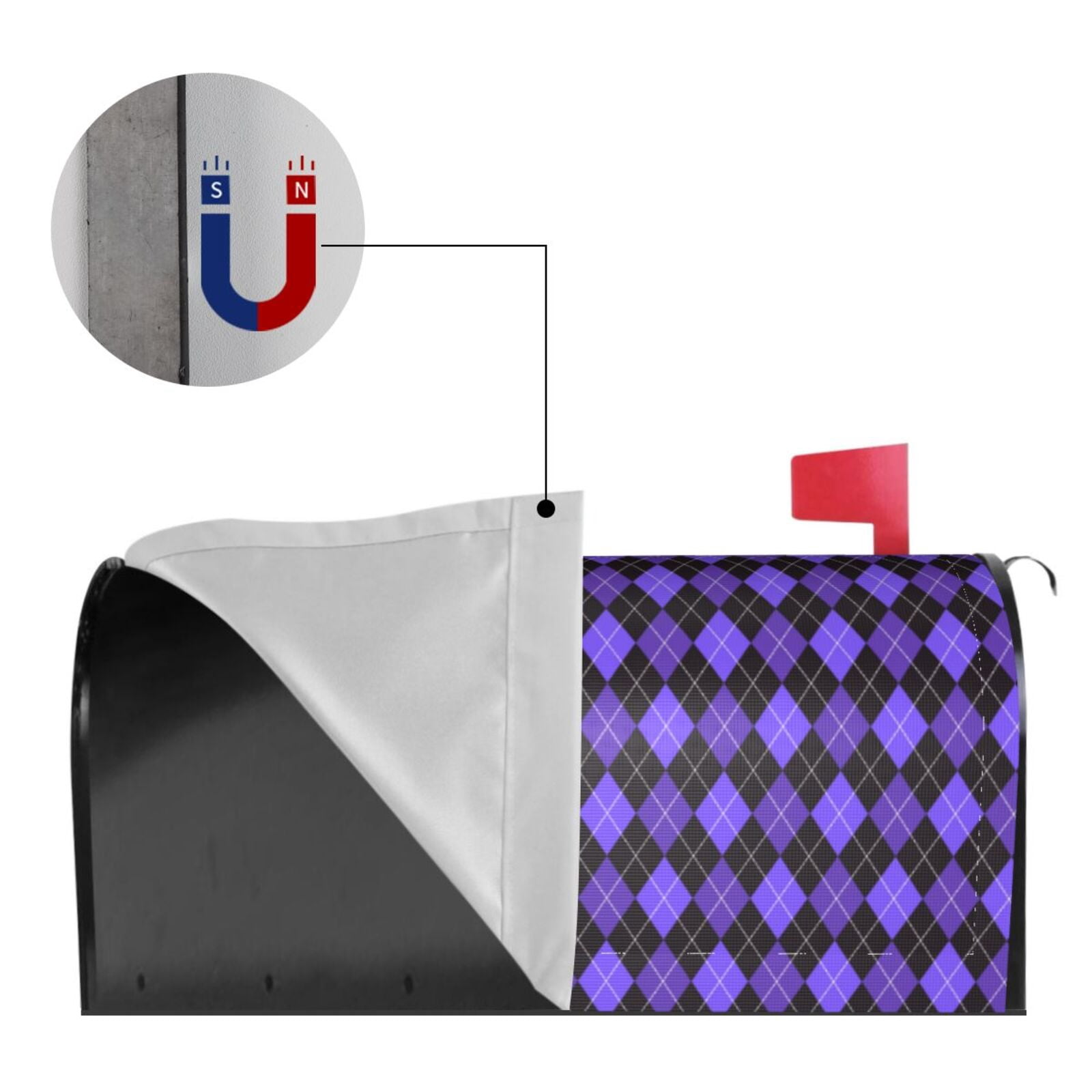 Xecao purple argyle for Mailbox Cover with Magnetic Strips, Waterproof and Sunscreen, Adds a Decorative Touch to Your Garden Yard-21x18 in
