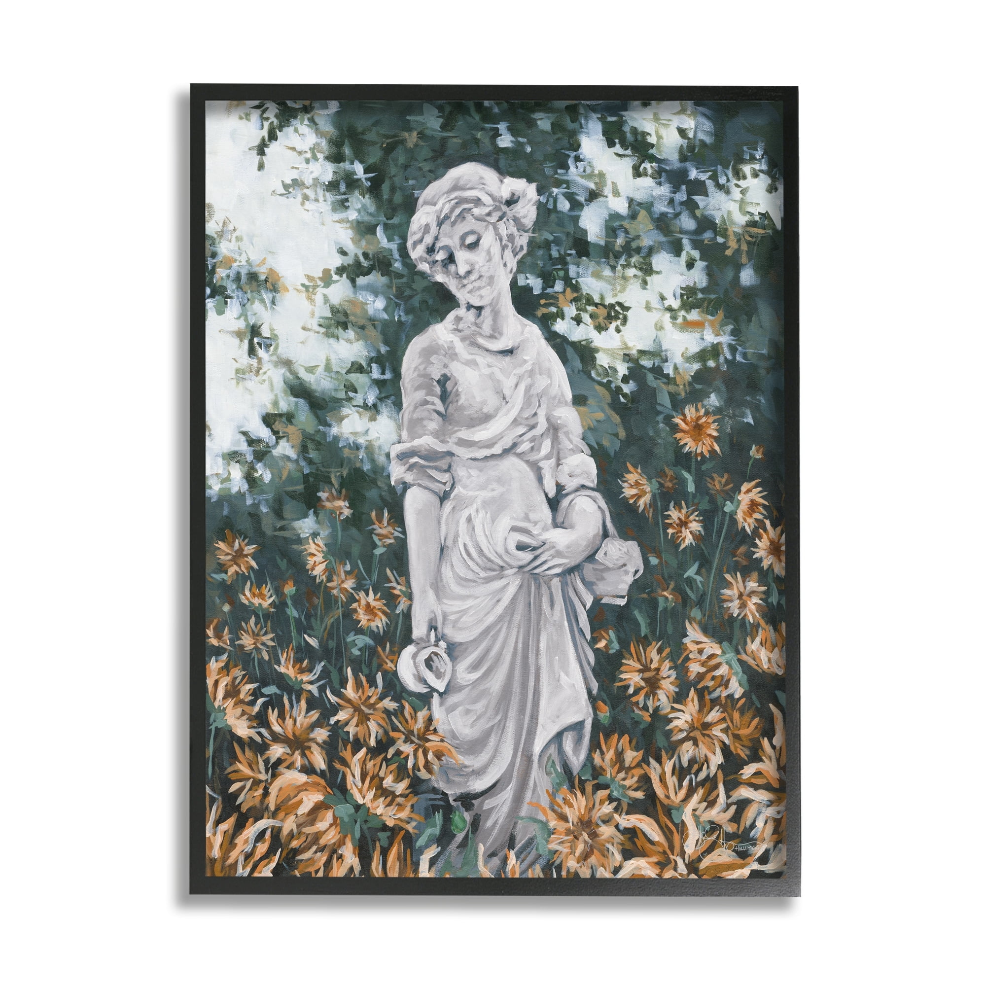 Stupell Industries Graceful Garden Woman Statue Surrounded Flower Blossoms Painting White Framed Art Print Wall Art, Design by Hollihocks Art