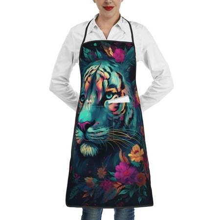 

Sikiie Colorful Flower Tiger Aprons for Kitchen Cooking Aprons Chef Apron for Men Women Chef