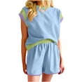 thumbnail image 2 of APEXFWDT Two Piece Outfits for Women Lounge Sets Color Block Crewneck Tahirt Top and Shorts Set Sweatsuits Summer Lounge Tracksuit, 2 of 4
