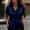 Navy, variant on Women's Workwear Satin Short Sleeve Shirt, Collared Button Down Blouse, Comfortable Flowy Top for Office Daily Wear and Remote Work, Blue S