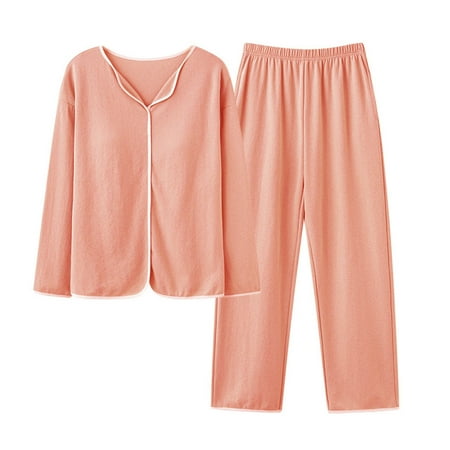 

REORIAFEE Two Pieces Outfits Top Sets Trendy Lounge Pajamas Set Shirt Chest Pad Pants Home Clothing Pajamas Set Orange M