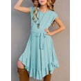 thumbnail image 2 of Asyoly Girls Summer Ruffle Trim Dress Solid Color A-line Swing Flared Belted Casual Party Dress, 2 of 5