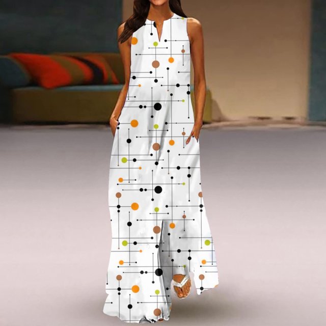 Aguichant Dress Mode Women Décontracté Col en V Imprimé Dresses Été Sans Manches Chandail Dress Womens Dresses Été Décontracté en Liquidation