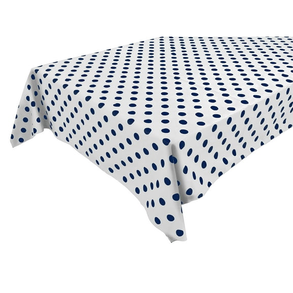Cotton Tablecloth Polka Dots Print / Navy Dots on White