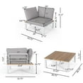 thumbnail image 4 of Kenzie Outdoor 4 Piece Aluminum and Wood V-Shaped Sofa Set with Cushions, Light Gray, White, 4 of 15